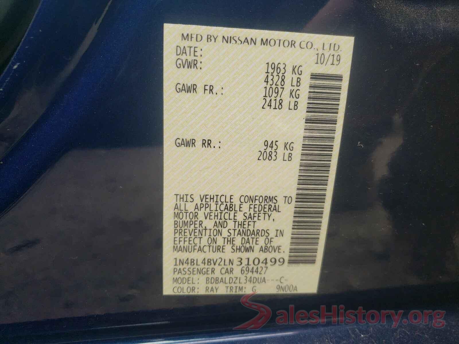 1N4BL4BV2LN310499 2020 NISSAN ALTIMA