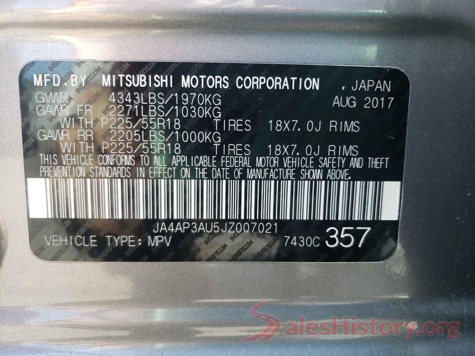 JA4AP3AU5JZ007021 2018 MITSUBISHI OUTLANDER