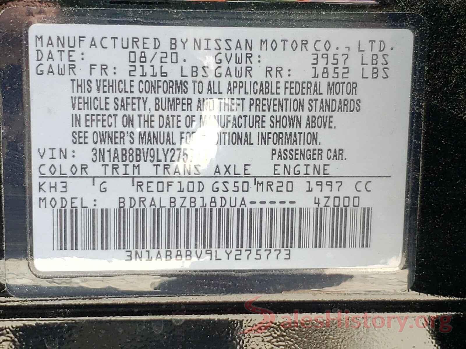 3N1AB8BV9LY275773 2020 NISSAN SENTRA