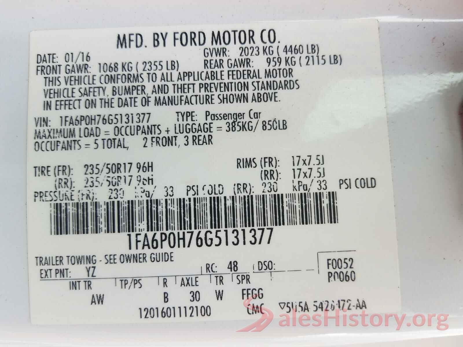 1FA6P0H76G5131377 2016 FORD FUSION