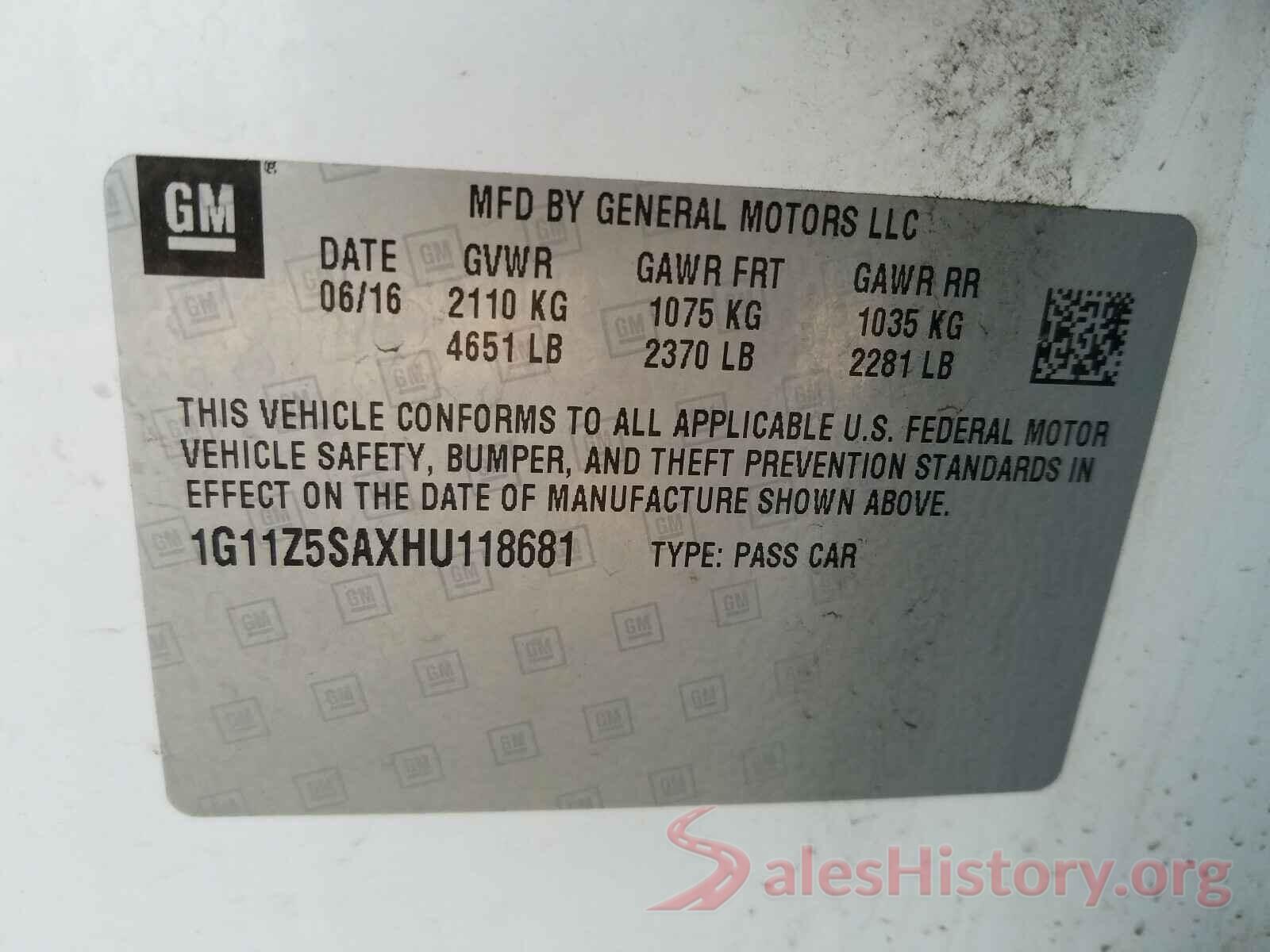 1G11Z5SAXHU118681 2017 CHEVROLET IMPALA