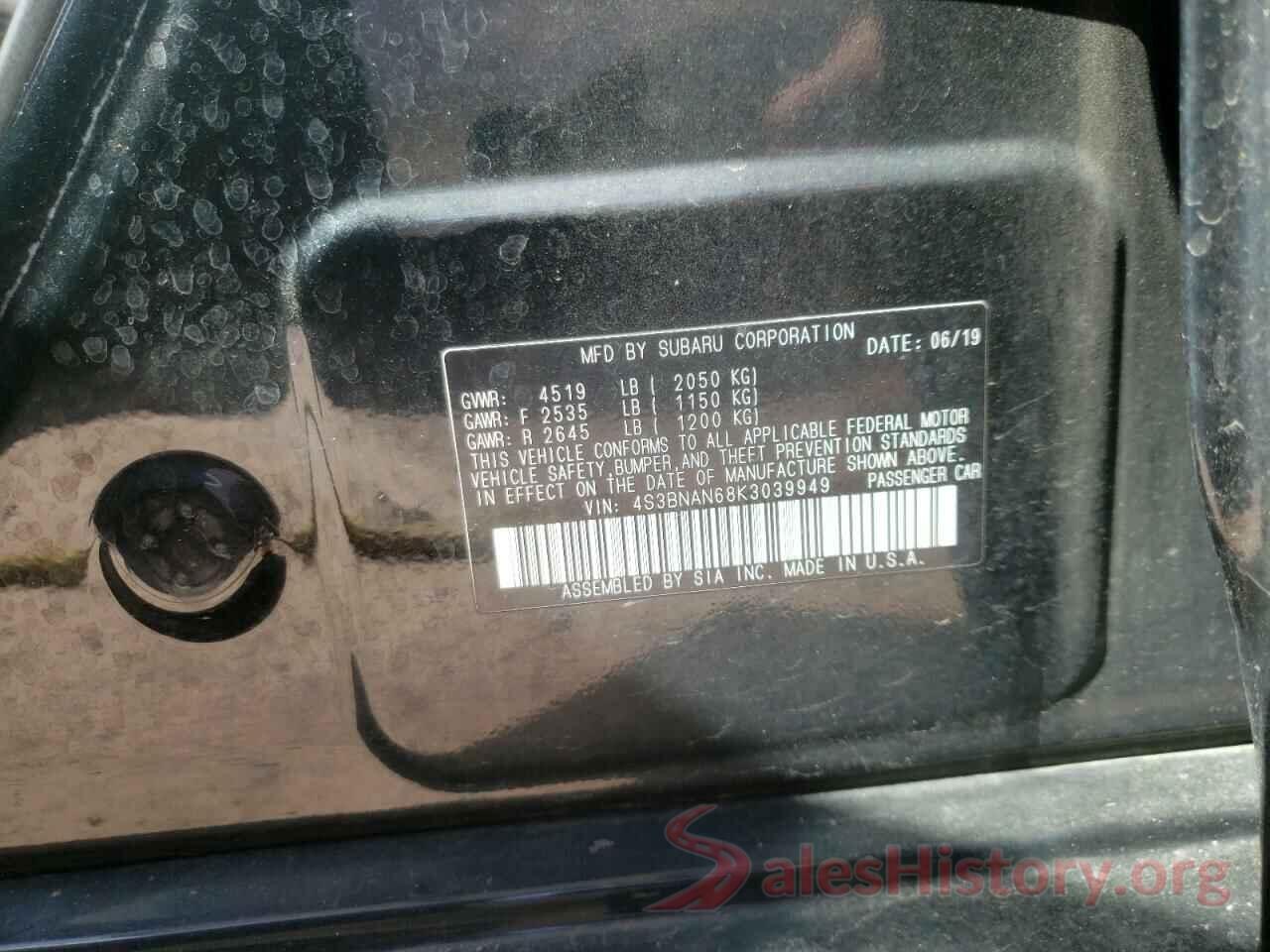 4S3BNAN68K3039949 2019 SUBARU LEGACY