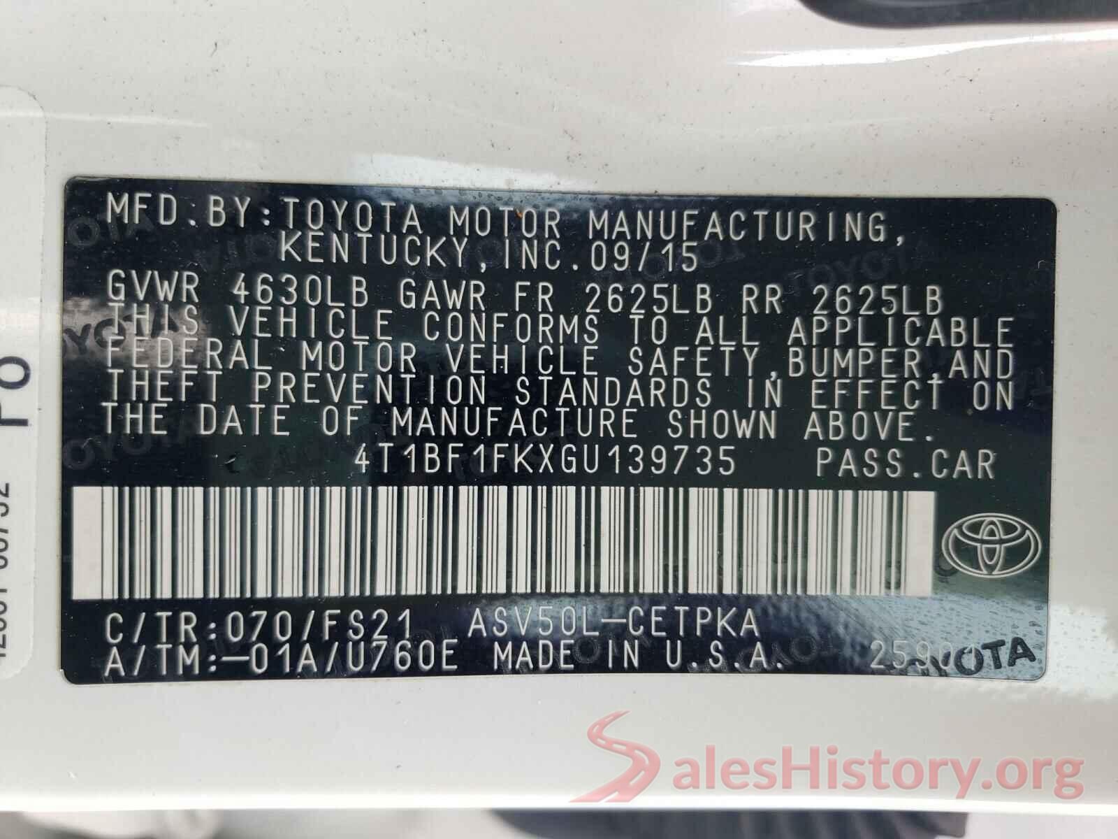 4T1BF1FKXGU139735 2016 TOYOTA CAMRY