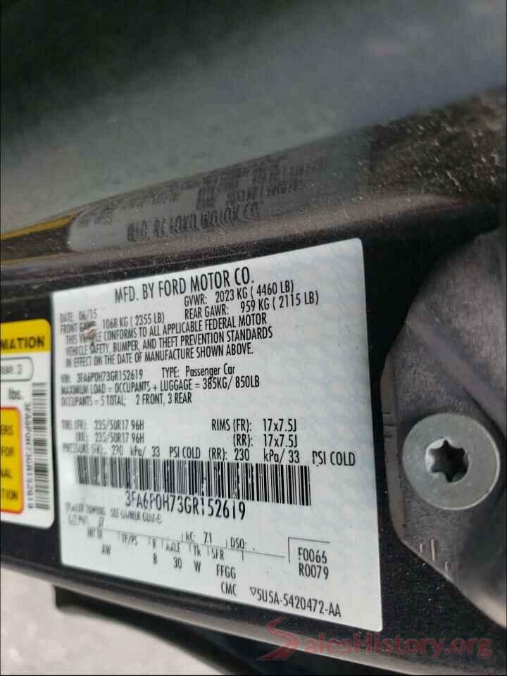 3FA6P0H73GR152619 2016 FORD FUSION