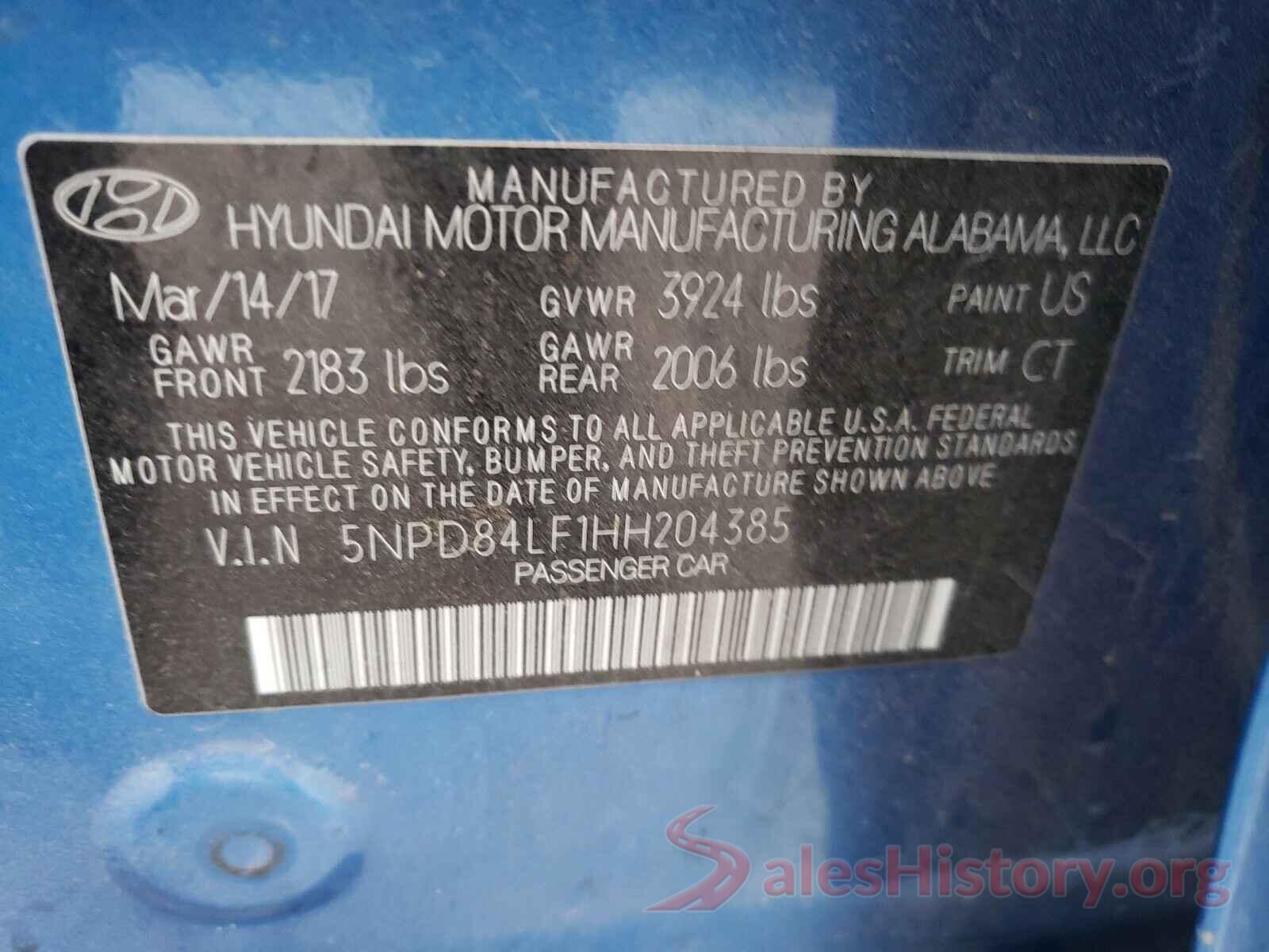 5NPD84LF1HH204385 2017 HYUNDAI ELANTRA