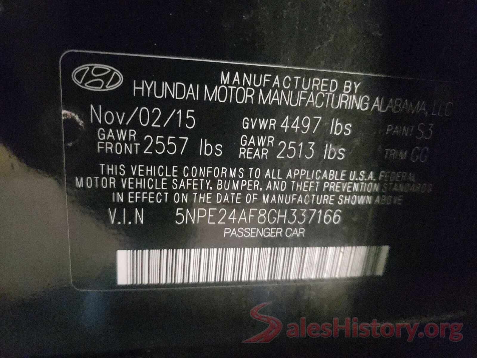 5NPE24AF8GH337166 2016 HYUNDAI SONATA