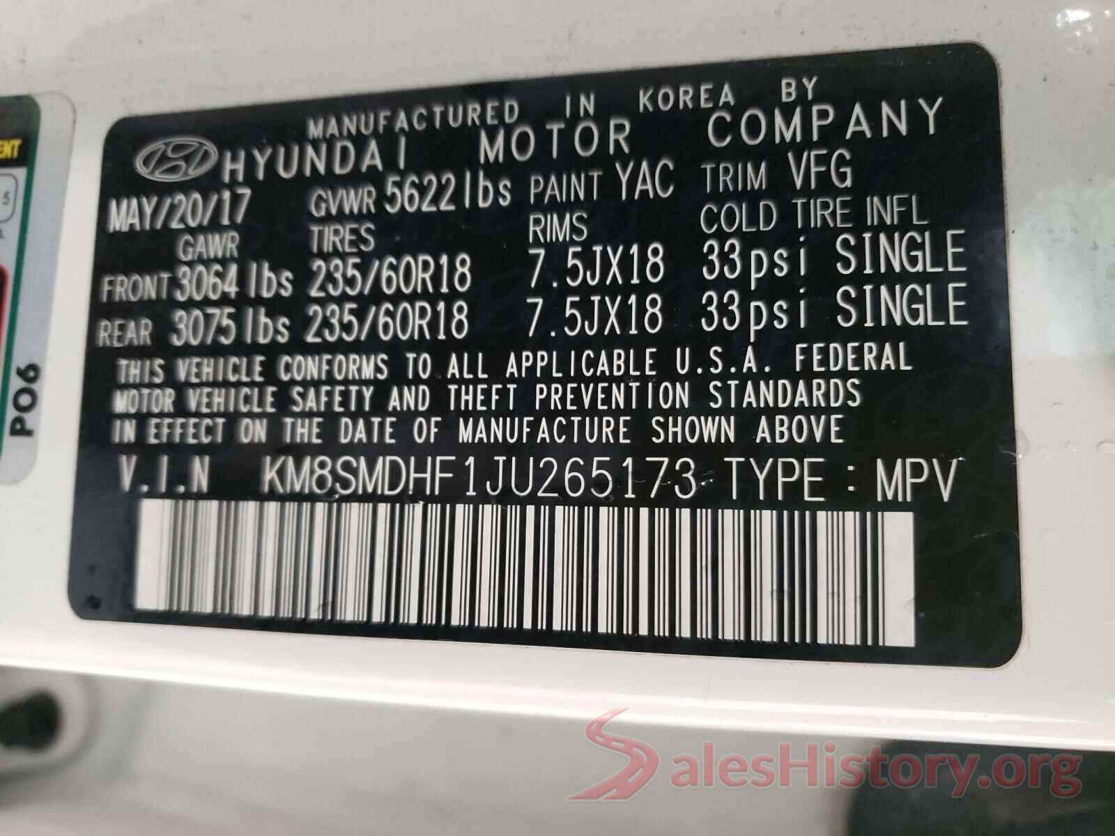 KM8SMDHF1JU265173 2018 HYUNDAI SANTA FE