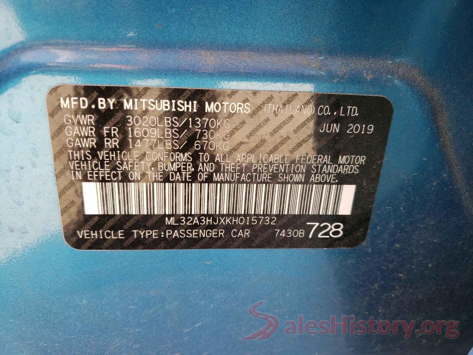 ML32A3HJXKH015732 2019 MITSUBISHI MIRAGE