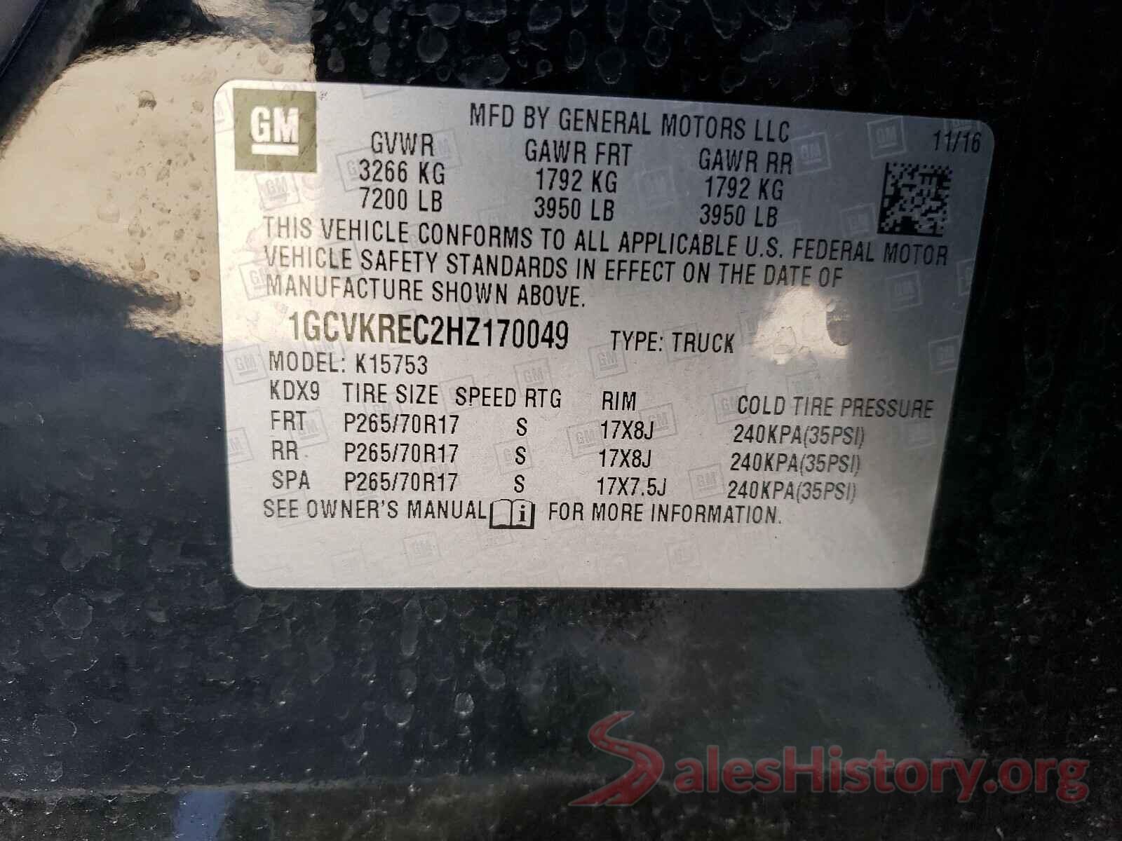 1GCVKREC2HZ170049 2017 CHEVROLET SILVERADO