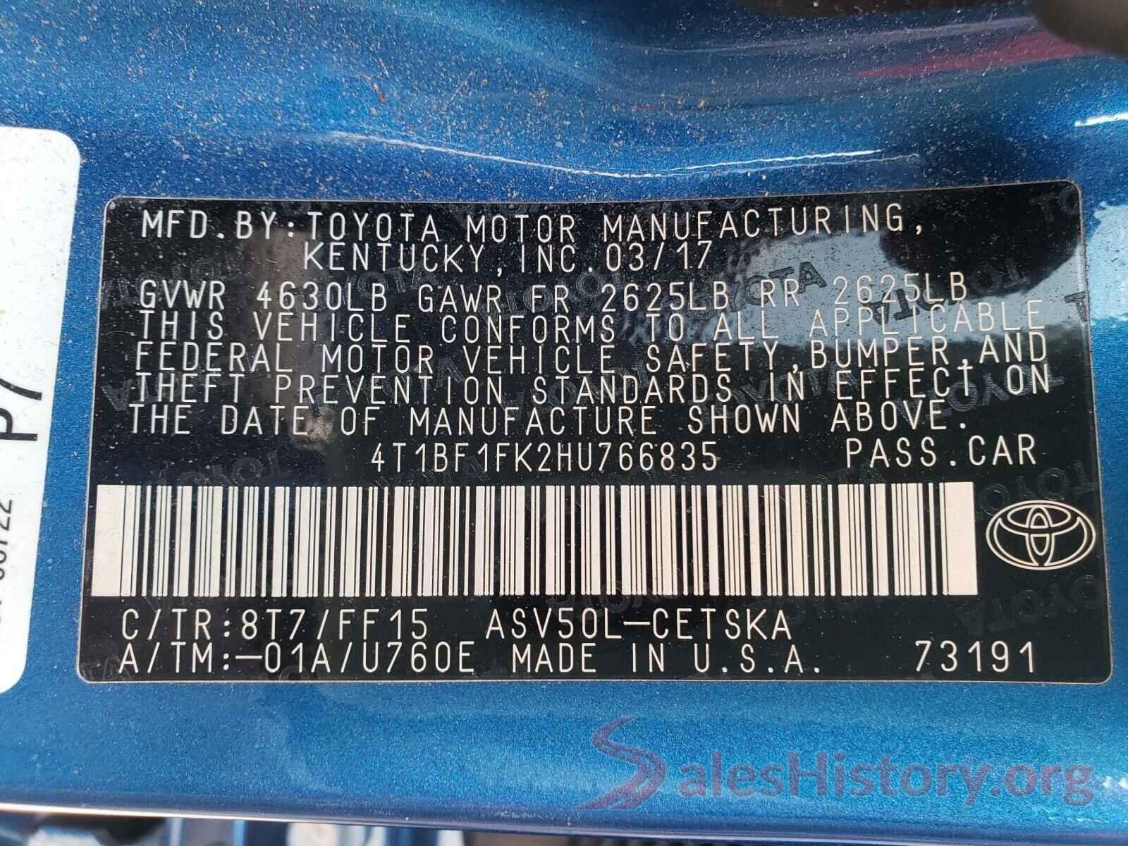 4T1BF1FK2HU766835 2017 TOYOTA CAMRY