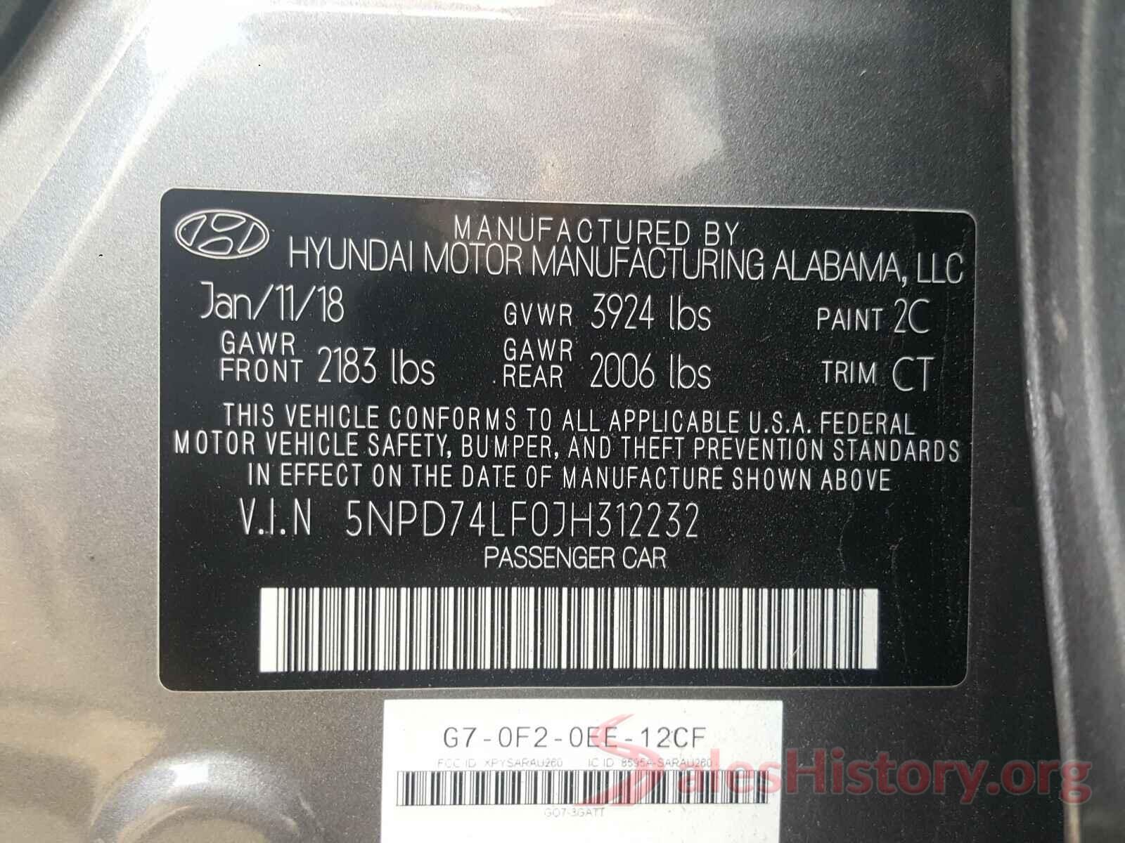 5NPD74LF0JH312232 2018 HYUNDAI ELANTRA