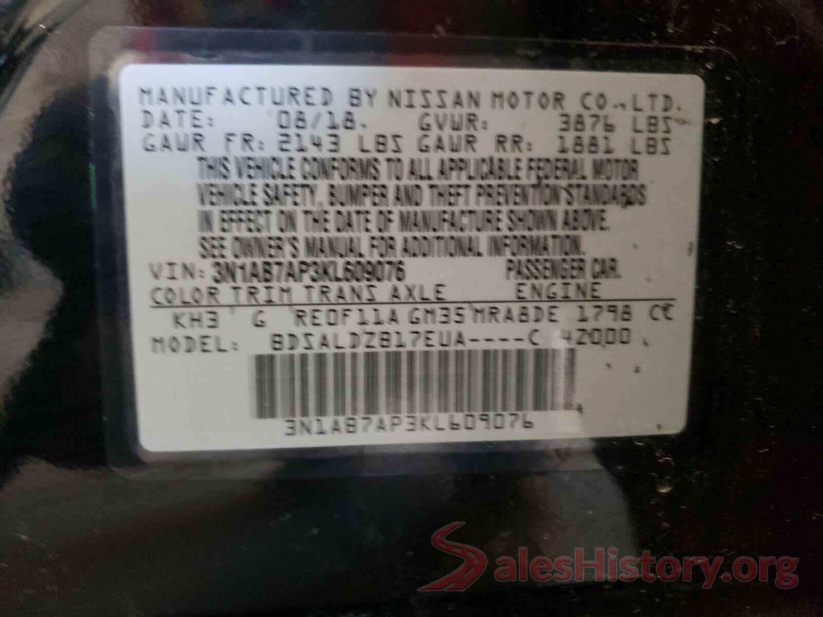 3N1AB7AP3KL609076 2019 NISSAN SENTRA