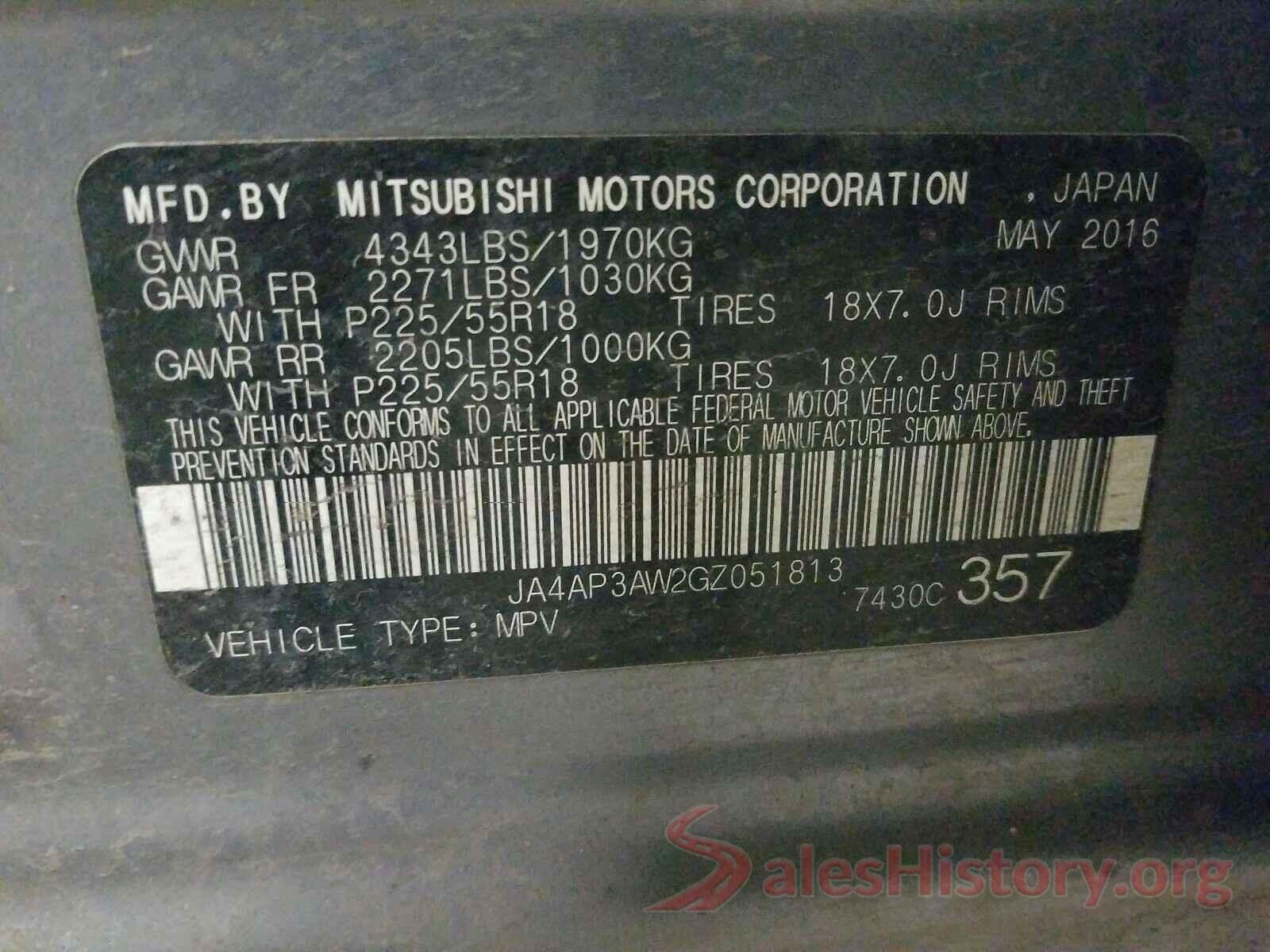 JA4AP3AW2GZ051813 2016 MITSUBISHI OUTLANDER