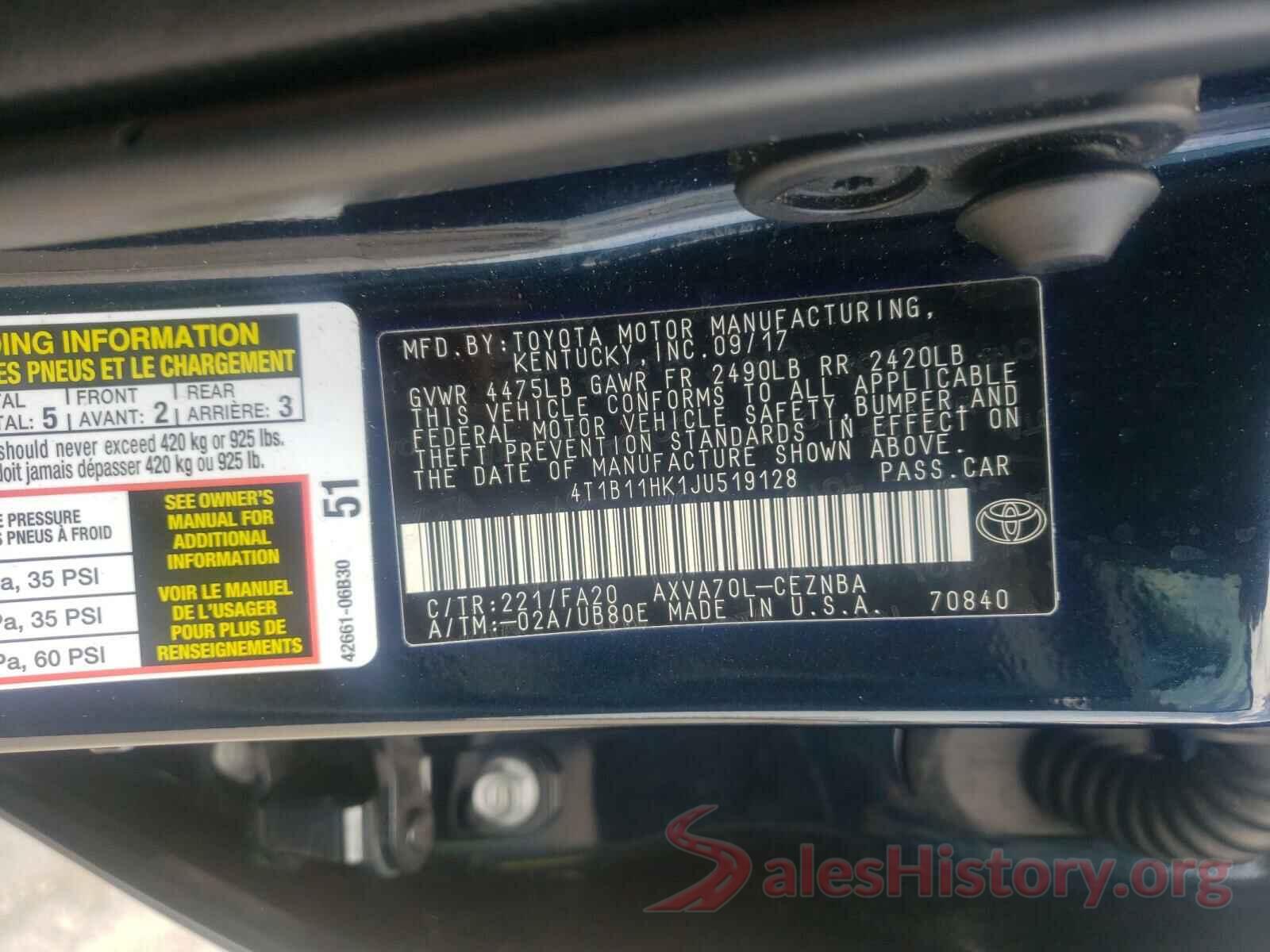 4T1B11HK1JU519128 2018 TOYOTA CAMRY