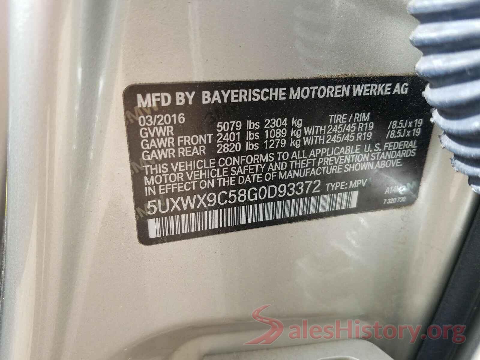 5UXWX9C58G0D93372 2016 BMW X3