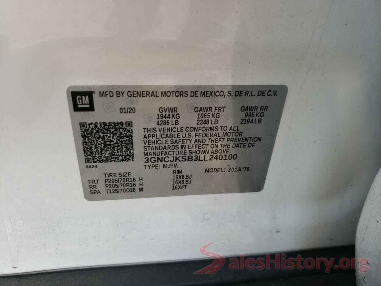 3GNCJKSB3LL240100 2020 CHEVROLET TRAX