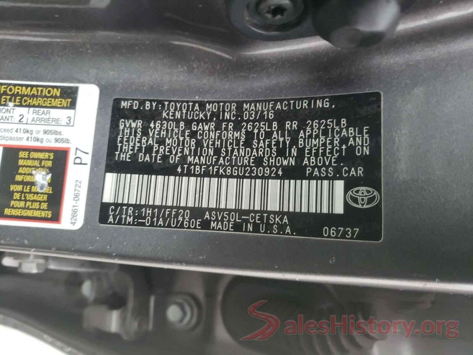 4T1BF1FK8GU230924 2016 TOYOTA CAMRY