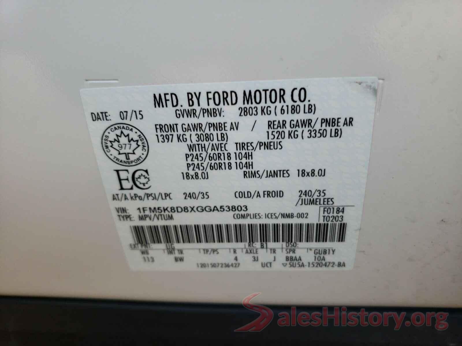 1FM5K8D8XGGA53803 2016 FORD EXPLORER