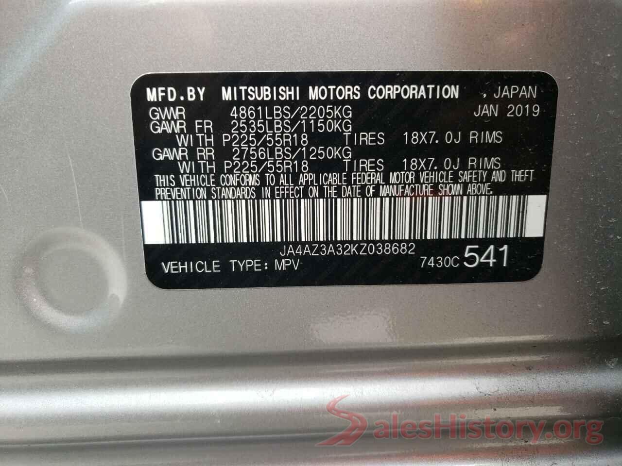 JA4AZ3A32KZ038682 2019 MITSUBISHI OUTLANDER