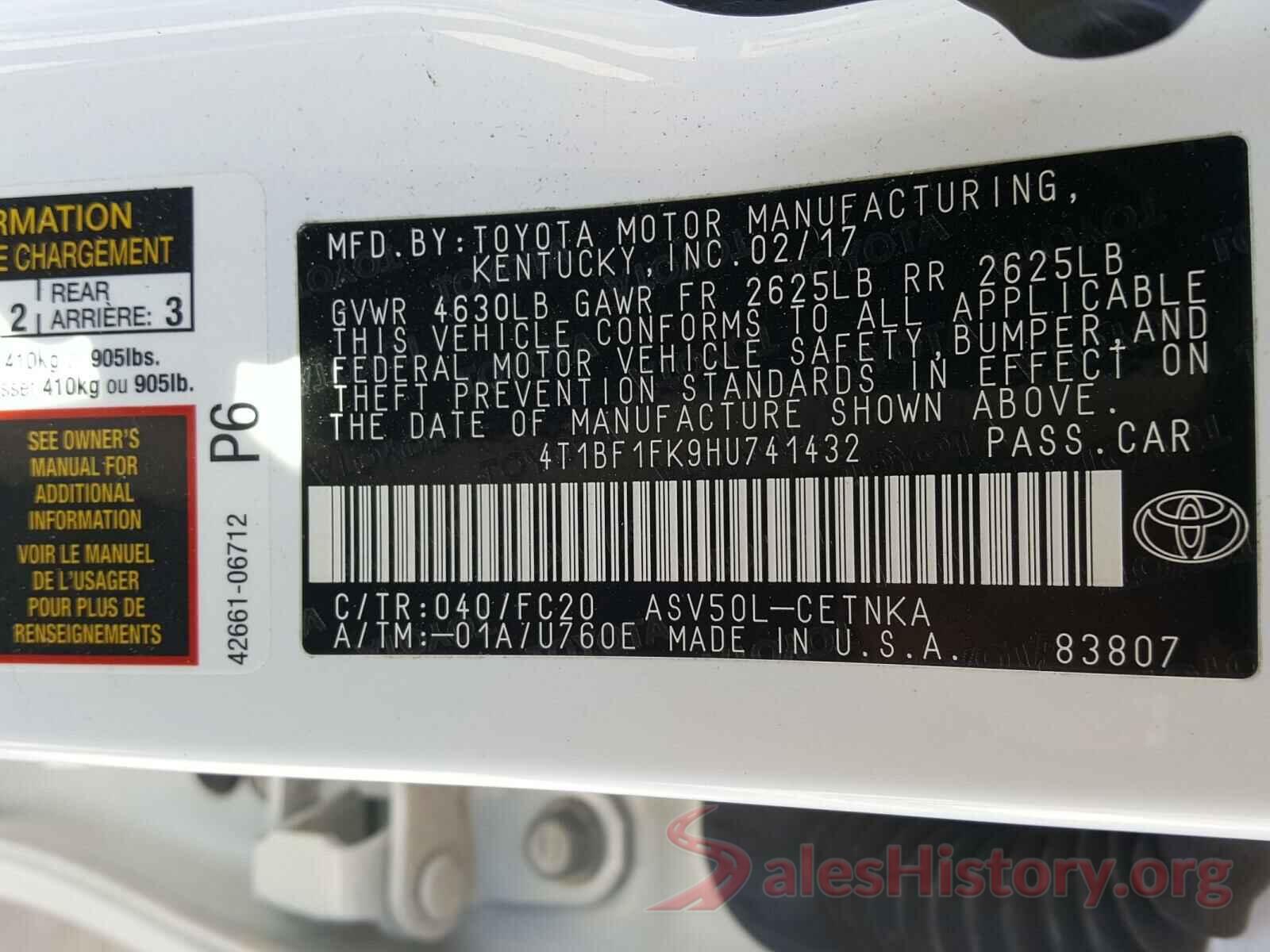 4T1BF1FK9HU741432 2017 TOYOTA CAMRY