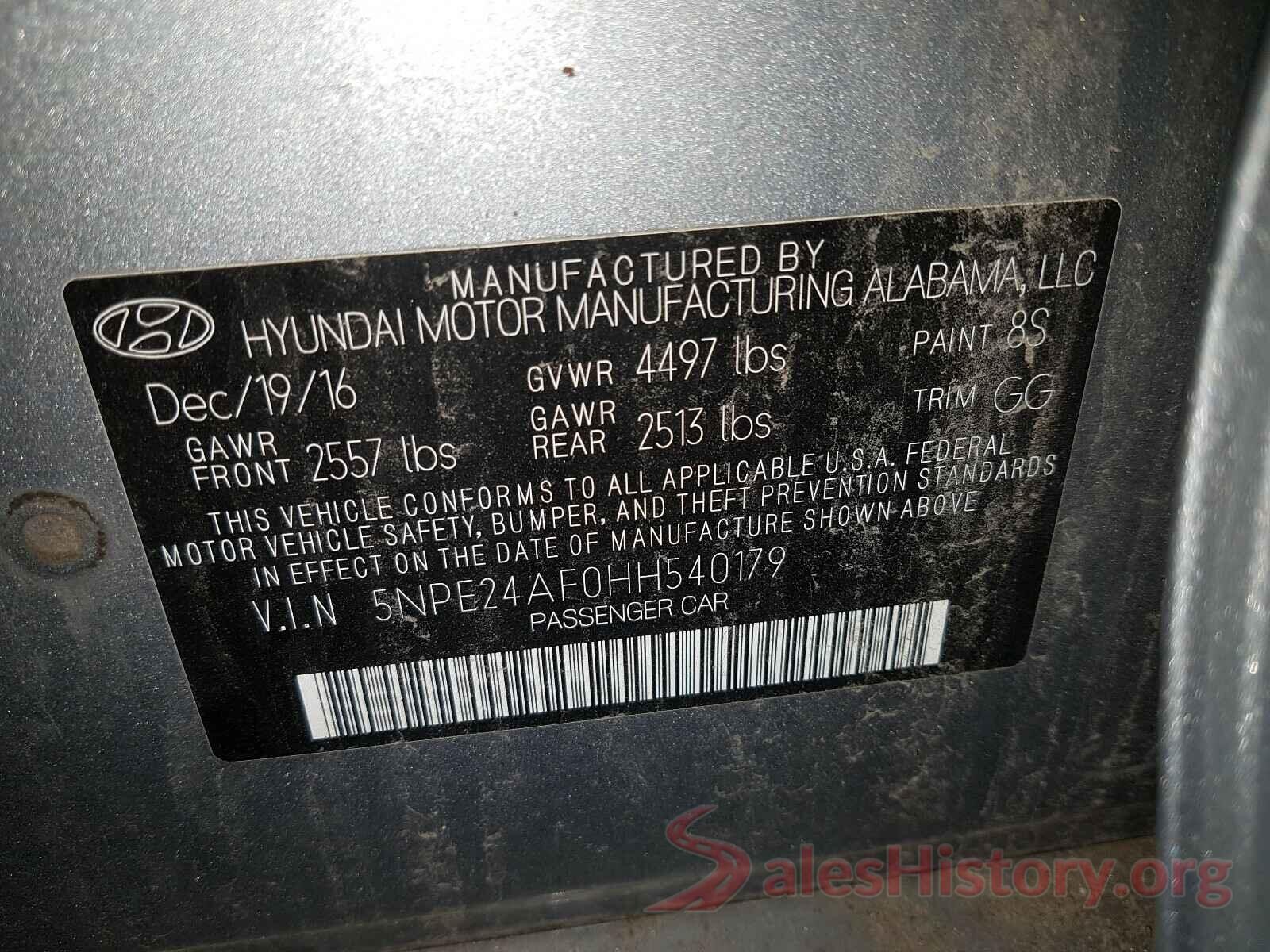 5NPE24AF0HH540179 2017 HYUNDAI SONATA