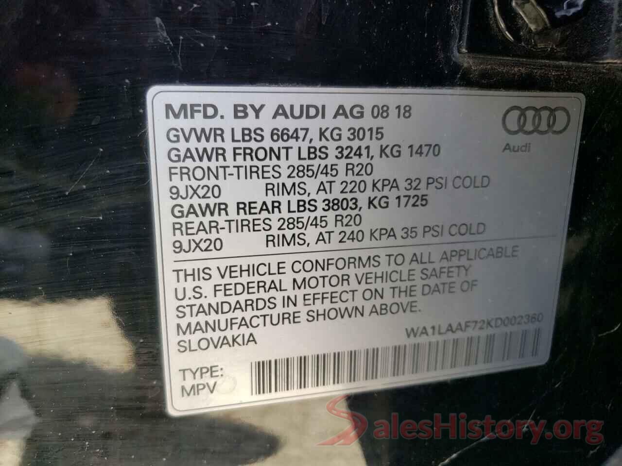 WA1LAAF72KD002360 2019 AUDI Q7