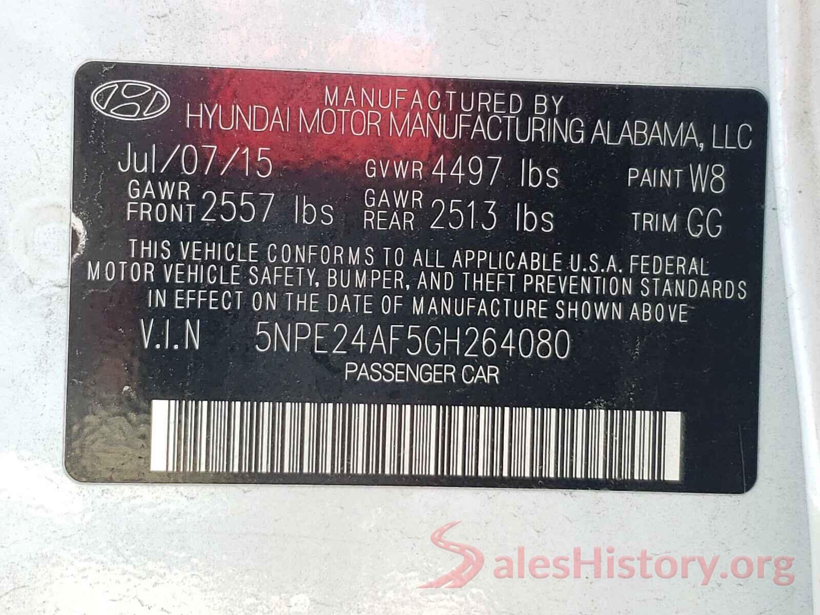 5NPE24AF5GH264080 2016 HYUNDAI SONATA