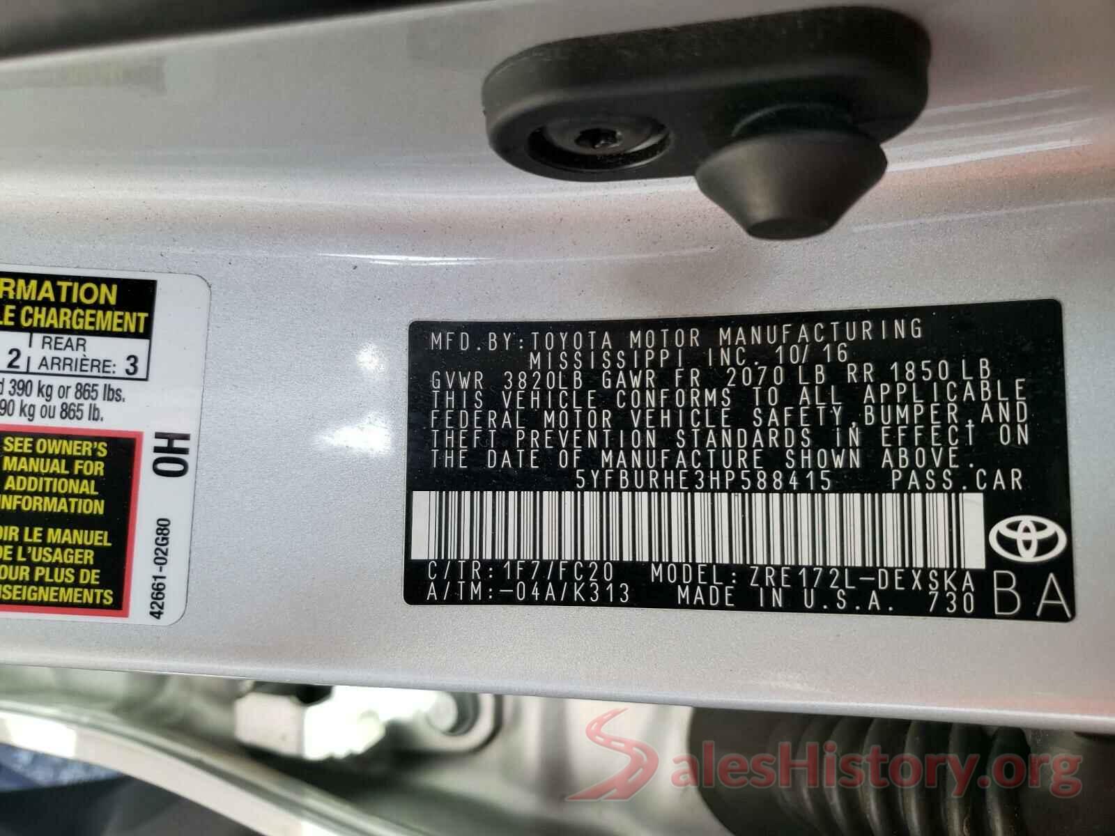 5YFBURHE3HP588415 2017 TOYOTA COROLLA