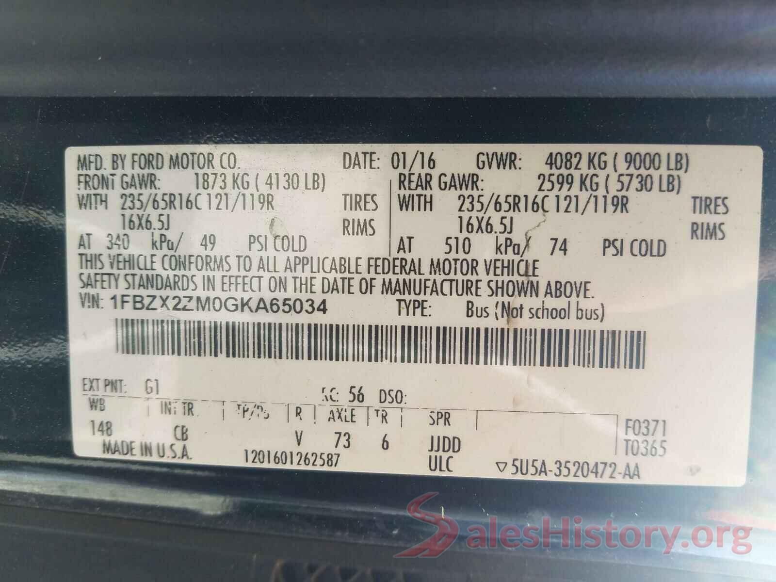 1FBZX2ZM0GKA65034 2016 FORD TRANSIT CO