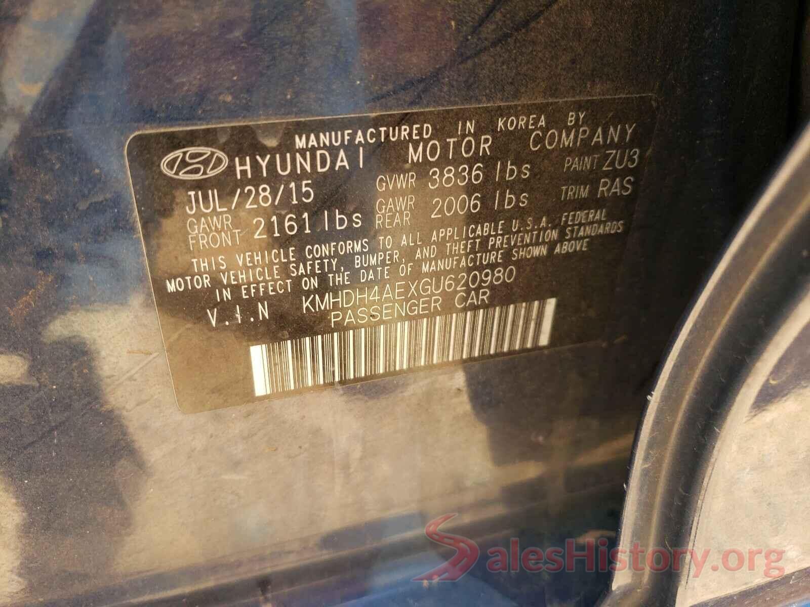 KMHDH4AEXGU620980 2016 HYUNDAI ELANTRA