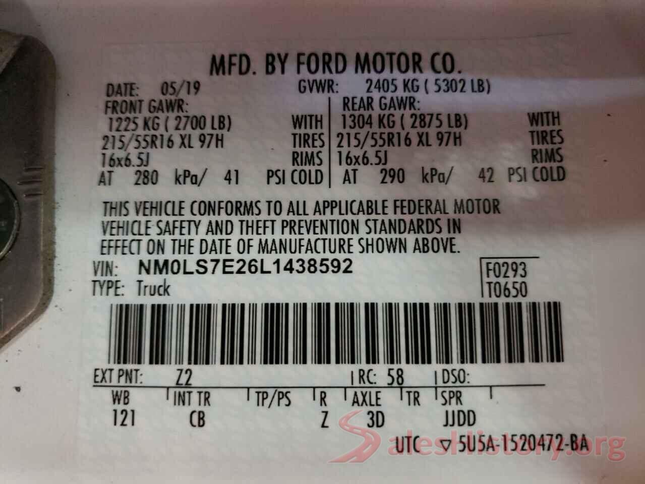 NM0LS7E26L1438592 2020 FORD TRANSIT