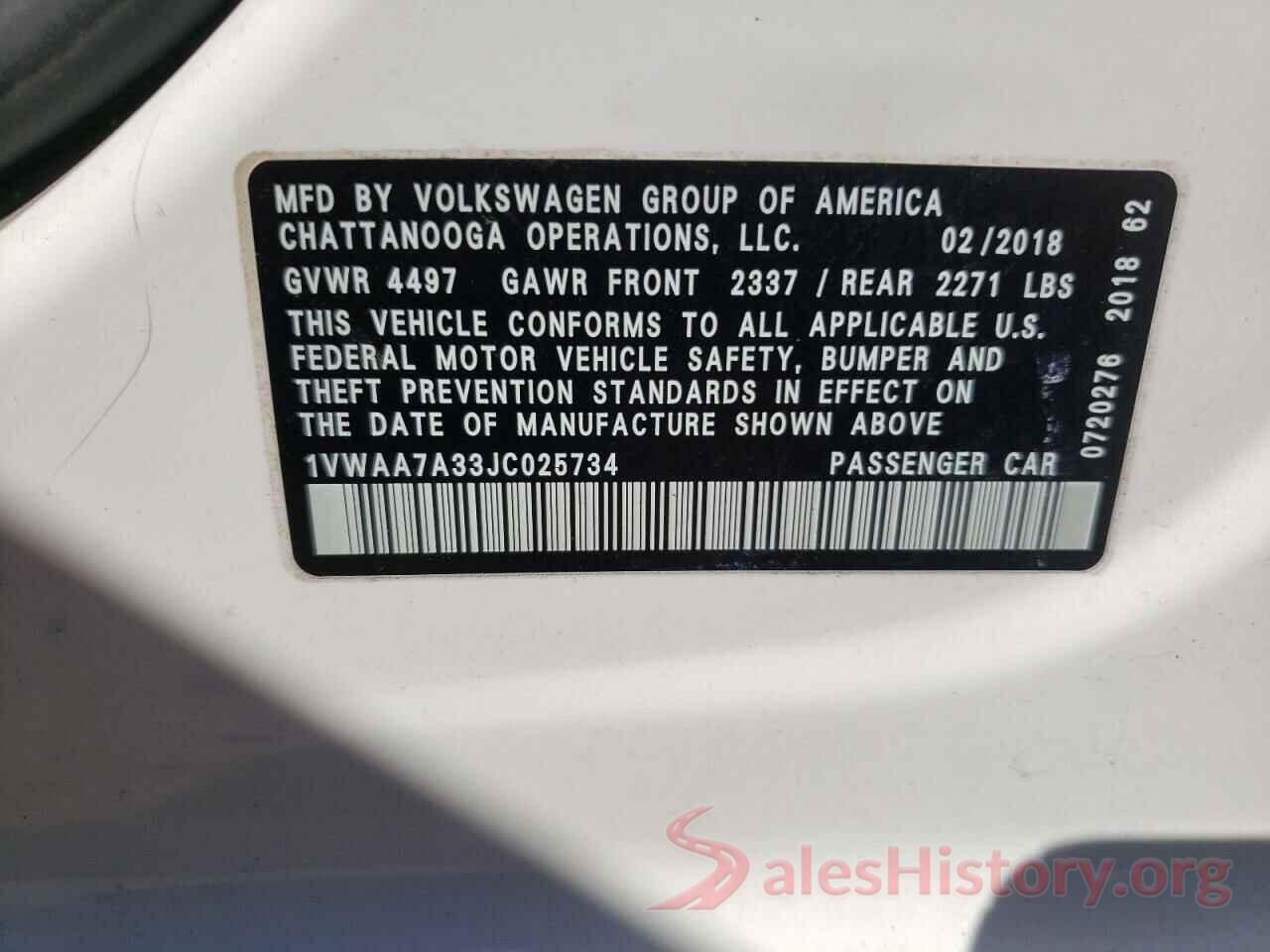 1VWAA7A33JC025734 2018 VOLKSWAGEN PASSAT