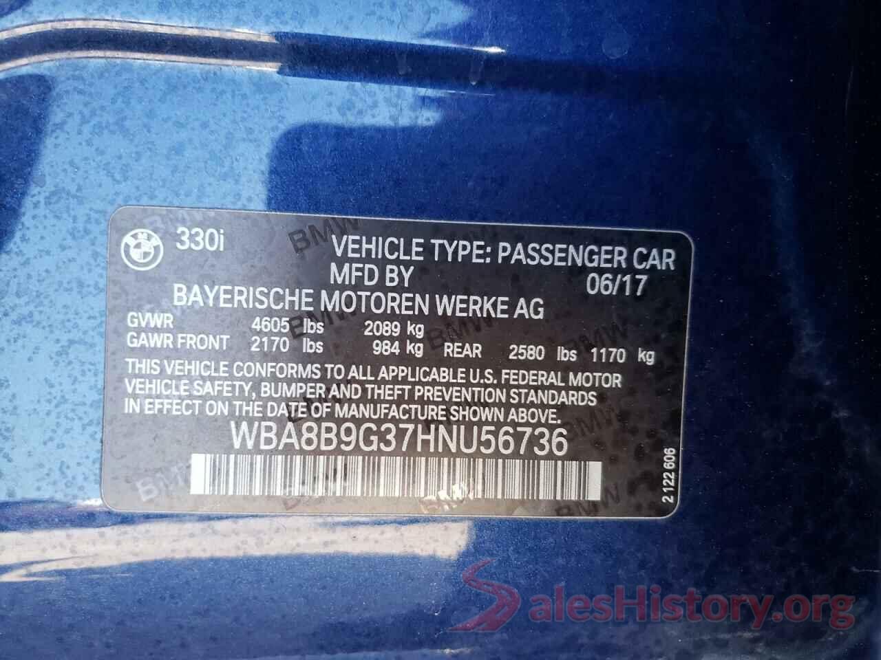 WBA8B9G37HNU56736 2017 BMW 3 SERIES