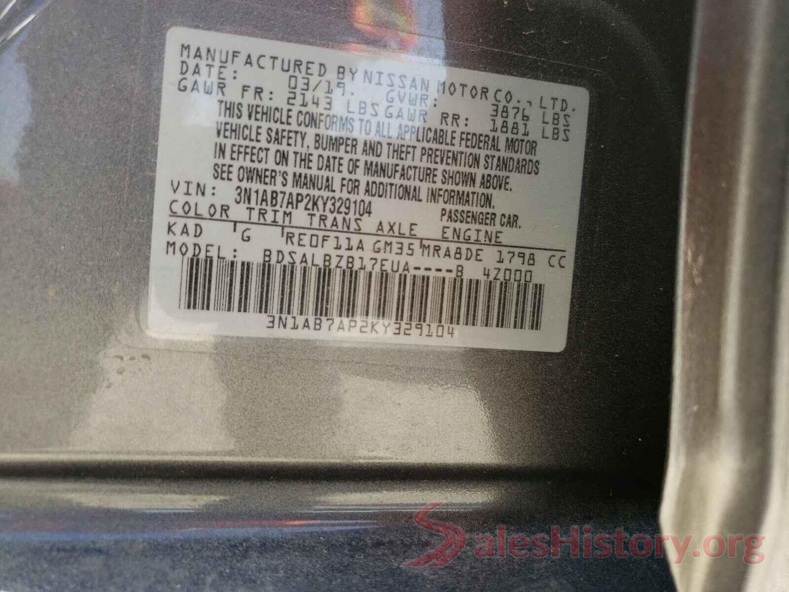 3N1AB7AP2KY329104 2019 NISSAN SENTRA