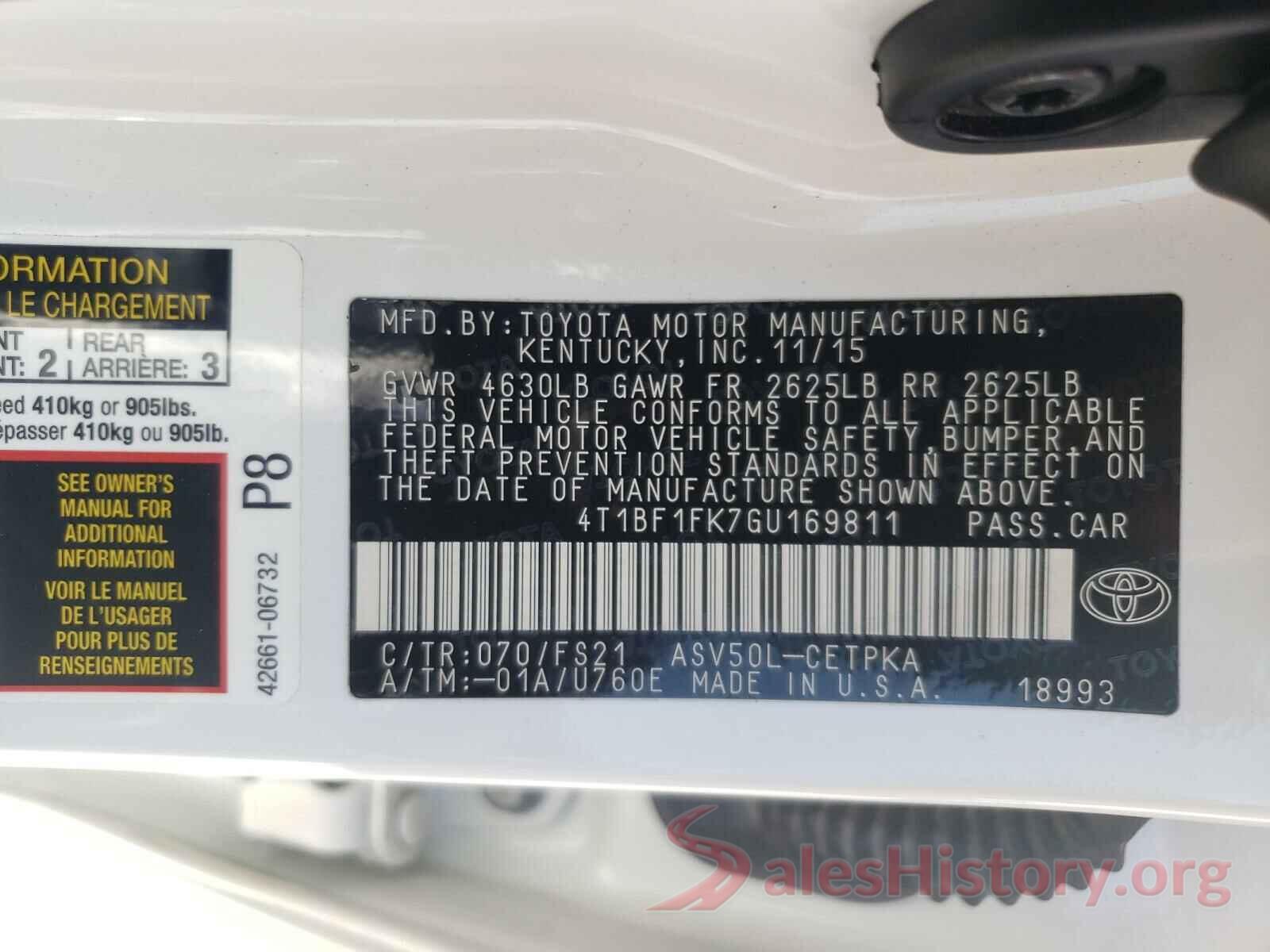 4T1BF1FK7GU169811 2016 TOYOTA CAMRY