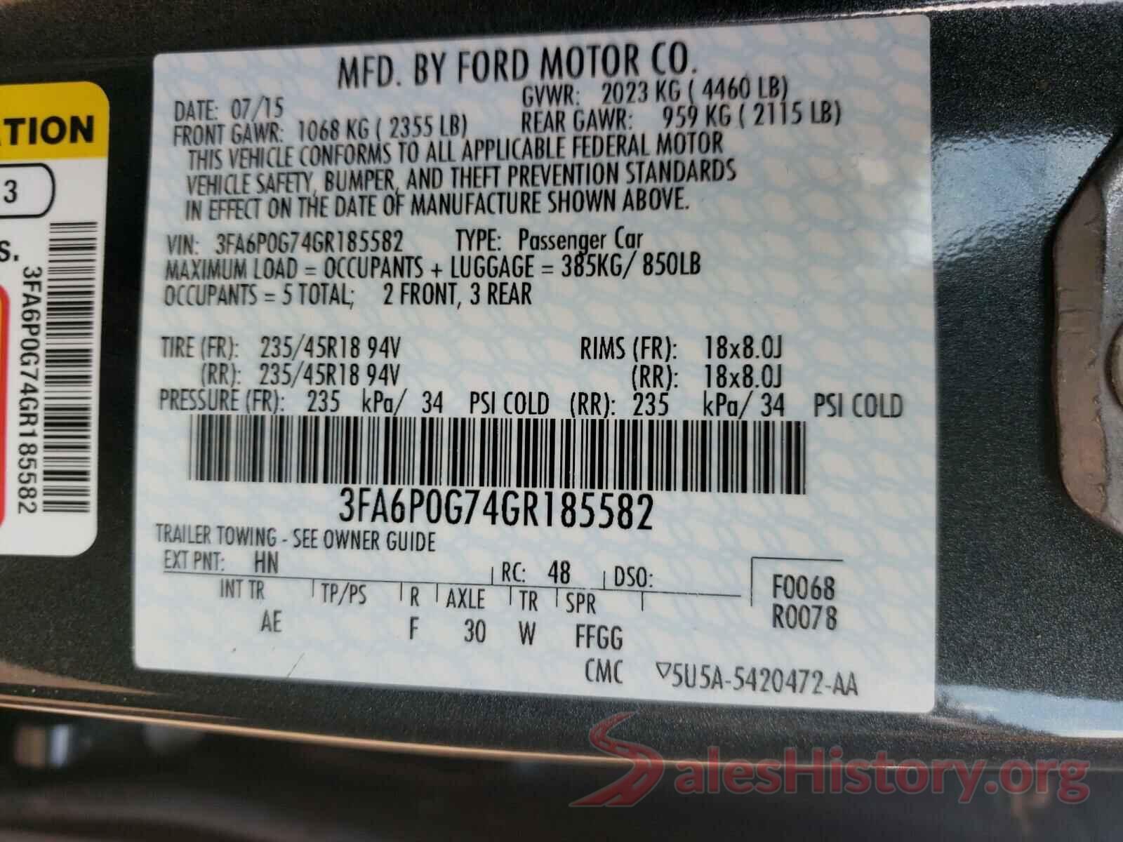 3FA6P0G74GR185582 2016 FORD FUSION