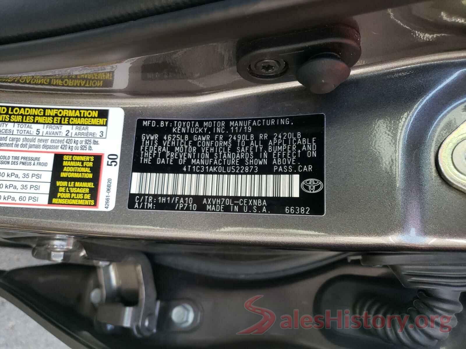 4T1C31AK0LU522873 2020 TOYOTA CAMRY