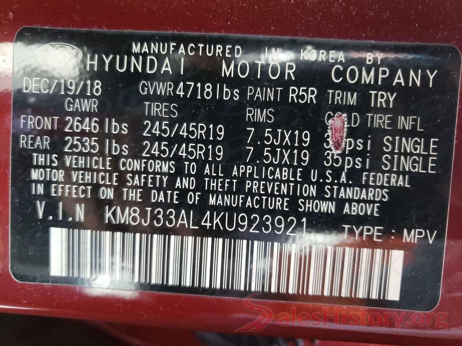 KM8J33AL4KU923921 2019 HYUNDAI TUCSON