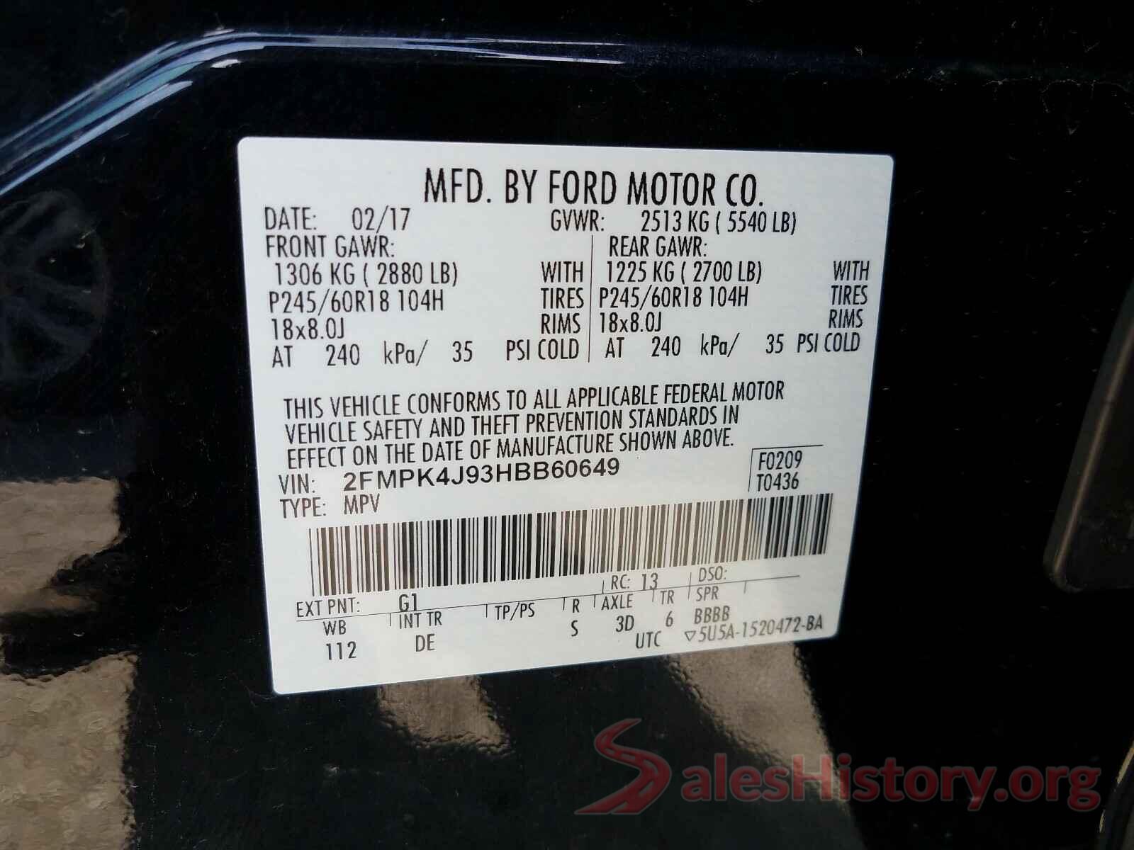 2FMPK4J93HBB60649 2017 FORD EDGE