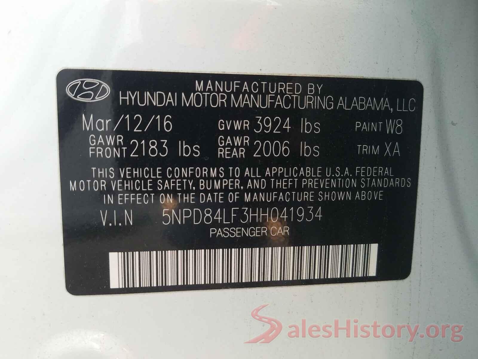 5NPD84LF3HH041934 2017 HYUNDAI ELANTRA