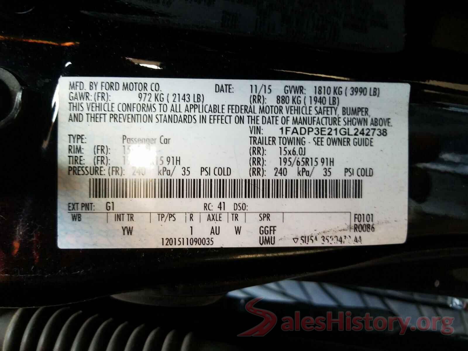 1FADP3E21GL242738 2016 FORD FOCUS