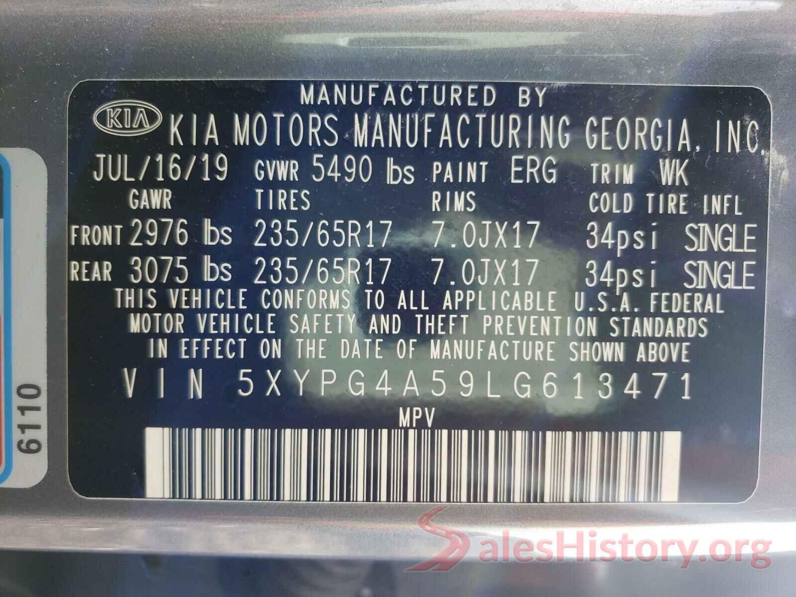 5XYPG4A59LG613471 2020 KIA SORENTO