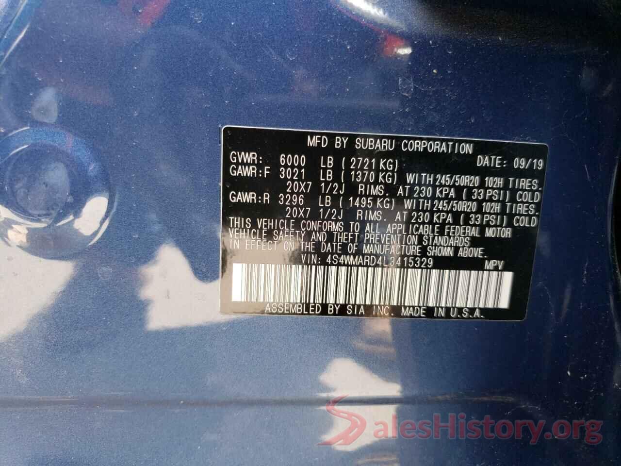 4S4WMARD4L3415329 2020 SUBARU ALL MODELS