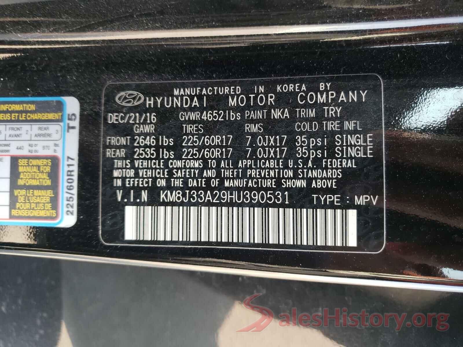 KM8J33A29HU390531 2017 HYUNDAI TUCSON