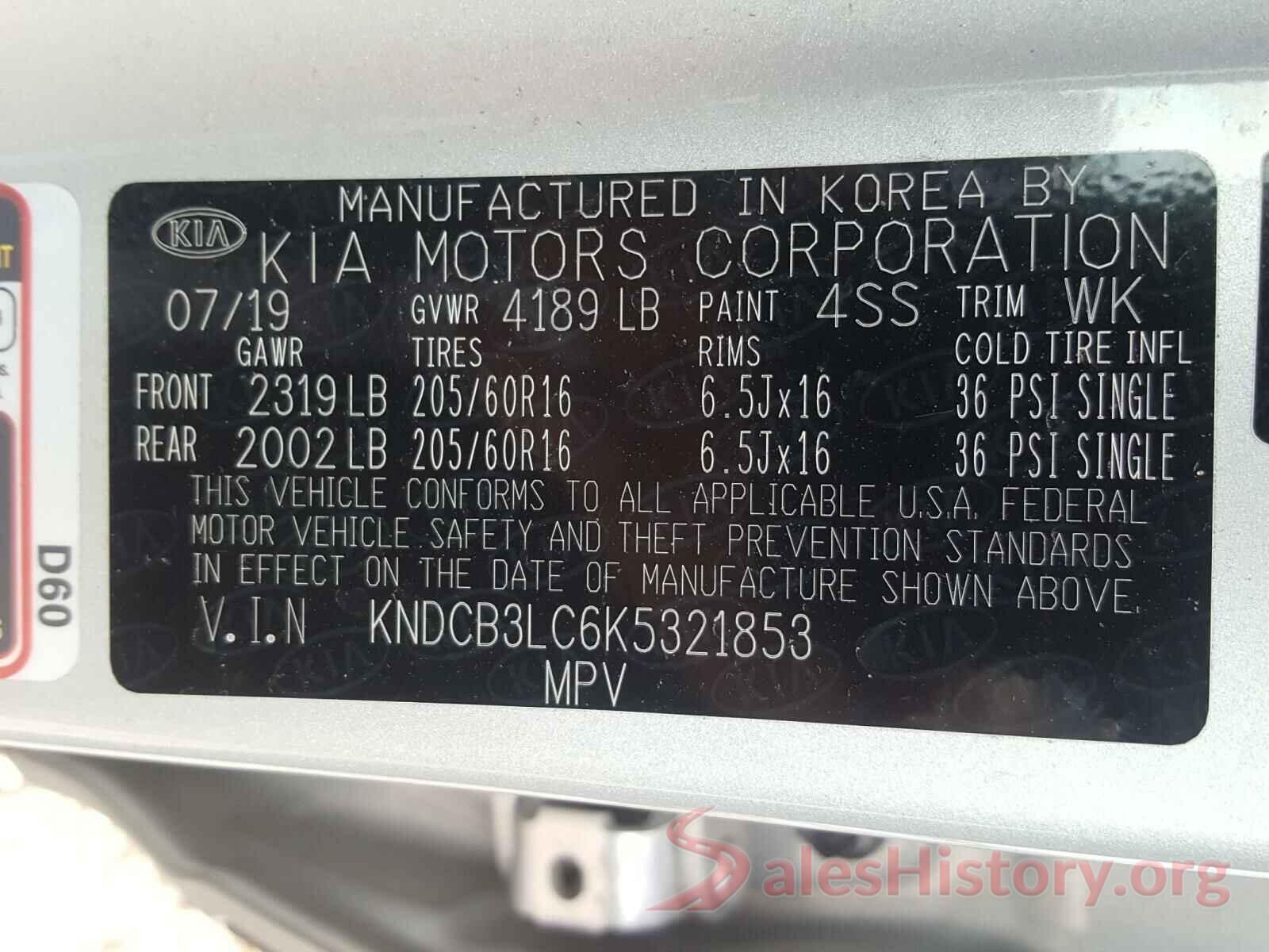 KNDCB3LC6K5321853 2019 KIA NIRO