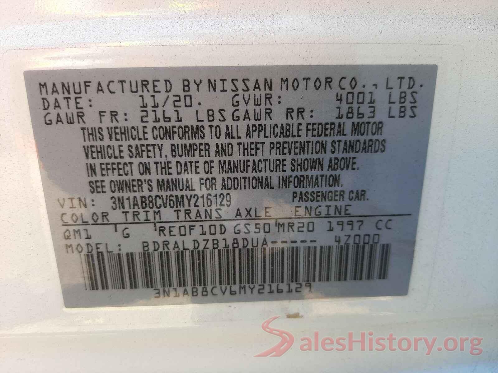 3N1AB8CV6MY216129 2021 NISSAN SENTRA