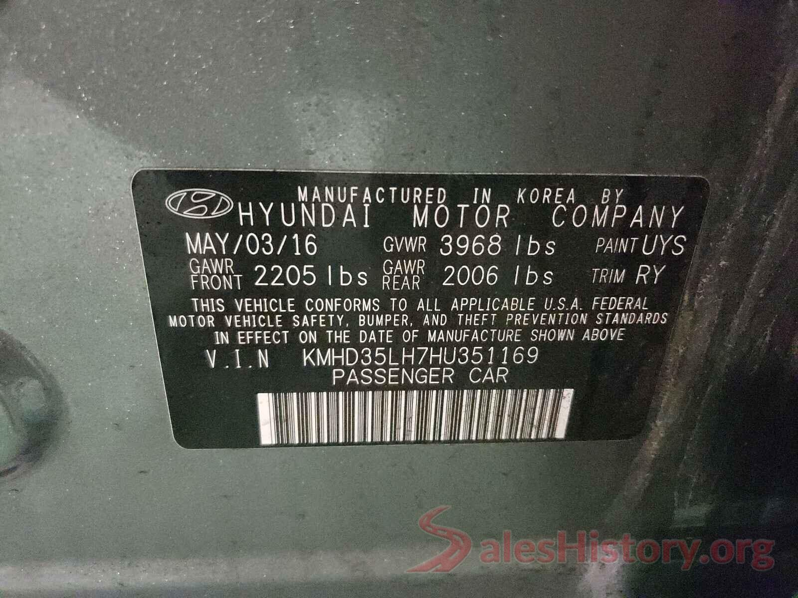 KMHD35LH7HU351169 2017 HYUNDAI ELANTRA