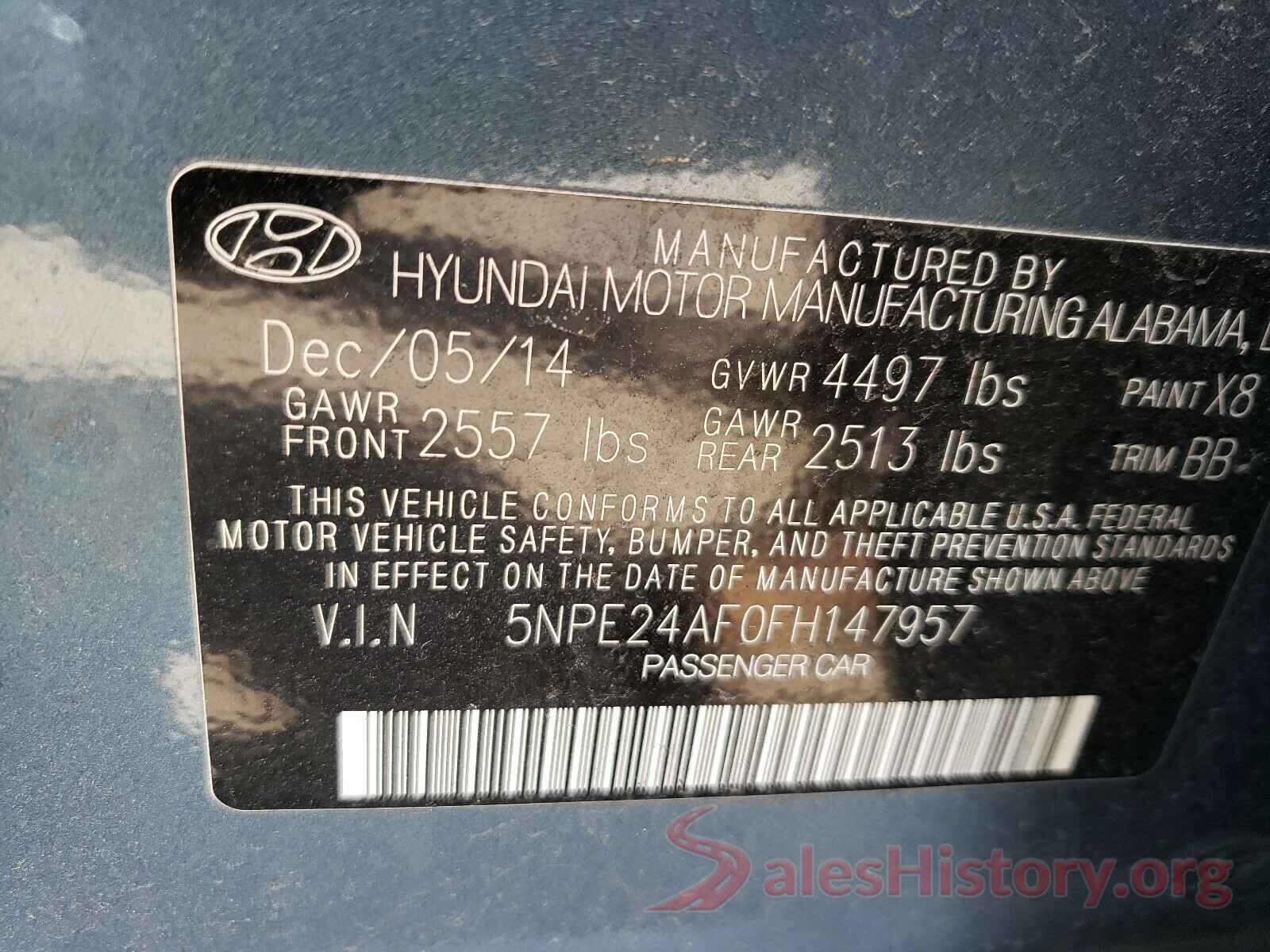 5NPE24AF0FH147957 2015 HYUNDAI SONATA