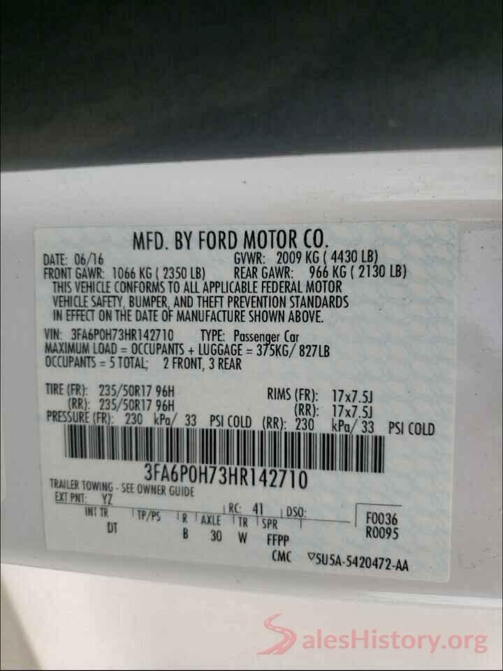 3FA6P0H73HR142710 2017 FORD FUSION