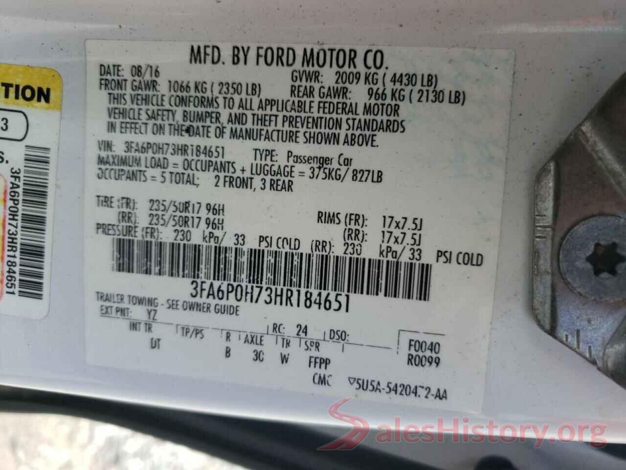 3FA6P0H73HR184651 2017 FORD FUSION